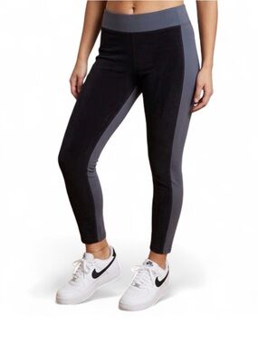 LOGO by Lori Goldstein Black and Charcoal Colorblock Leggings Elastic Waist - L